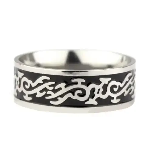Ring ‘Silver Lines On Black‘ Edelstahl