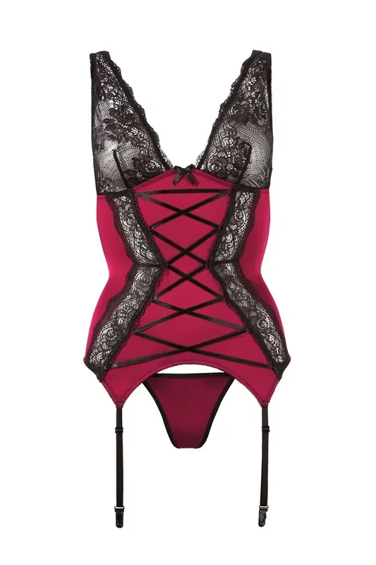 Rotes Strapse-Set Mit Schwarzen Spitzen