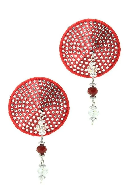 Round Crystal Nipple Covers with Faceted Beads in Red