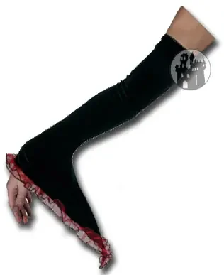 Samtarmstulpen mit Spitzenabschluß (Farbe schwarz / rot)