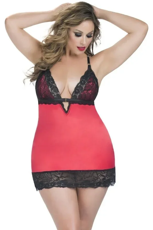Satin Babydoll with Lace Detail & G-String in 2X