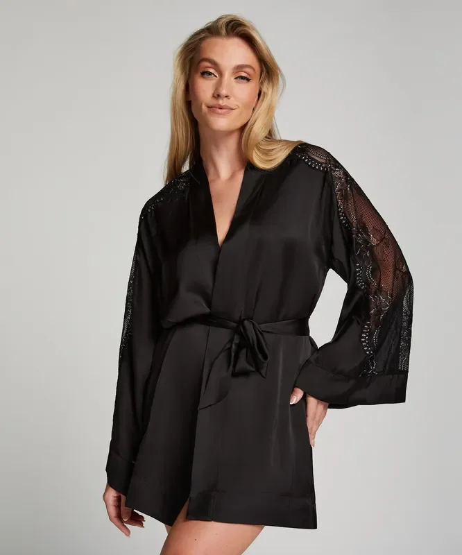 Satin-Kimono Donna – Schwarz