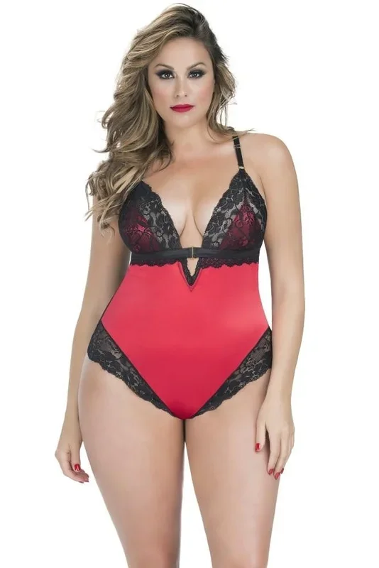 Satin Teddy with Lace Detail in 1X