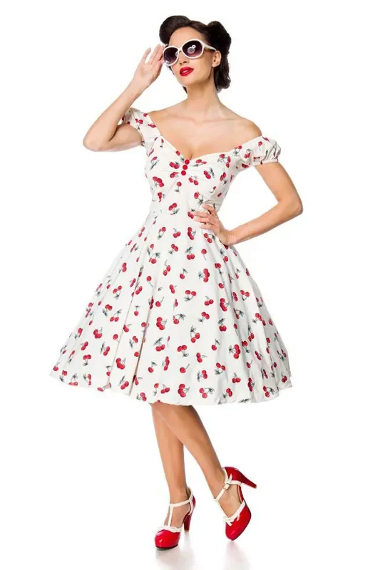 Schulterfreies Kleid weiß/rot