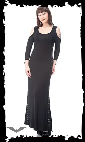 Schulterfreies langes Kleid mit Nietenband verziert