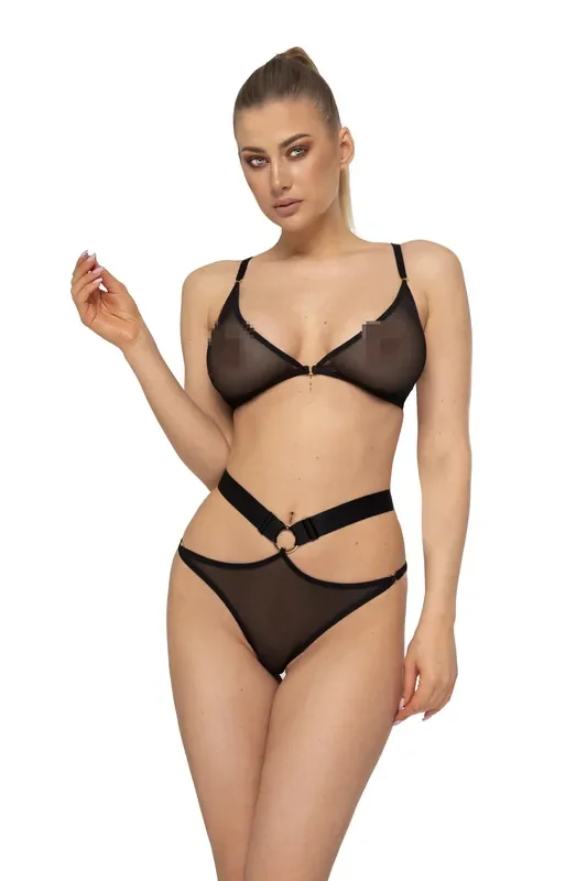 schwarze Dessous-Set aus Netzstoff mit Hüftband