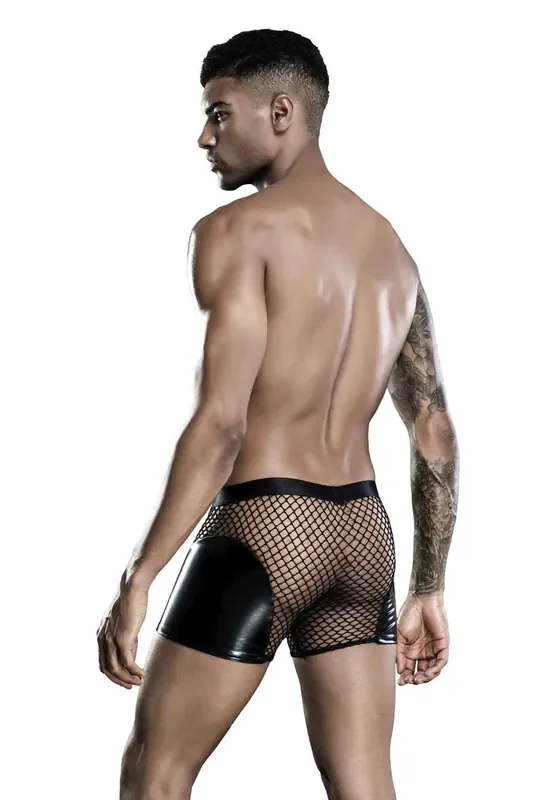 schwarze Herrenshorts aus Netz- und Wetlookmaterial