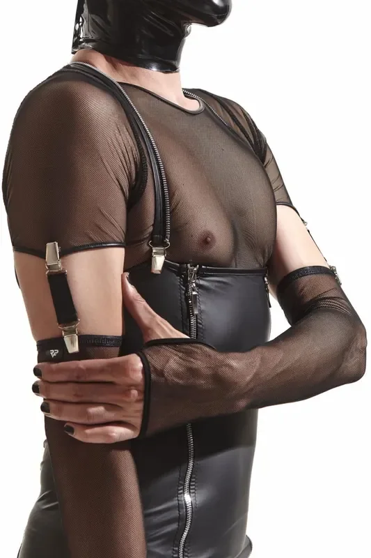 schwarze Netzstulpen mit Wetlook-Optik-Saum