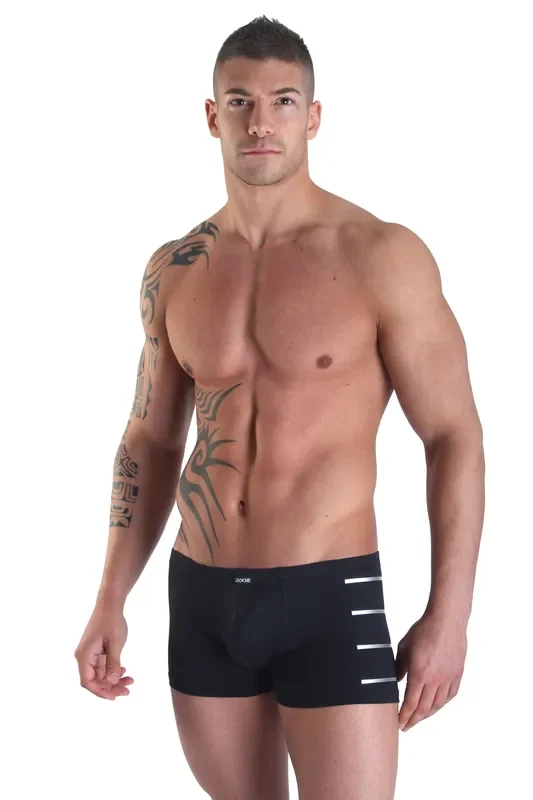 Schwarzer Boxer mit seitlichen Silberstreifen