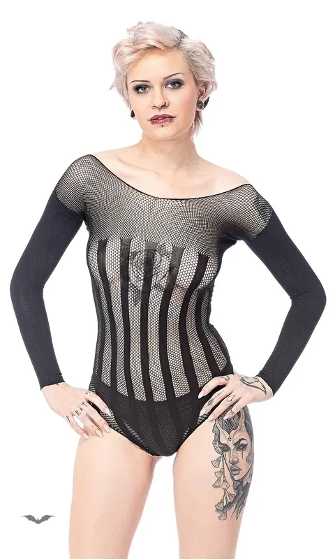 Schwarzer Damen-Fischnetz Body