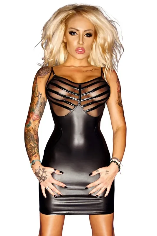 schwarzes Wetlook-Kleid