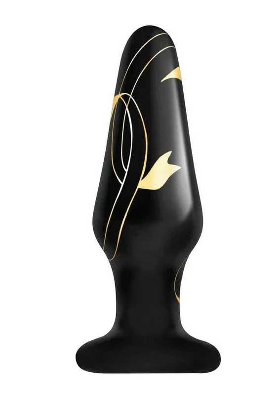Secret Kisses 4′ Handblown Glass Plug – Black/Gold