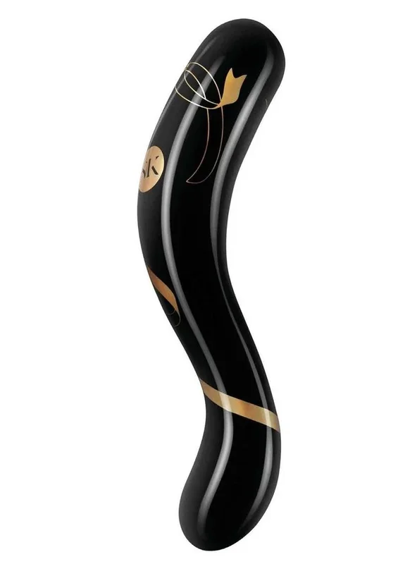 SECRET KISSES 7IN DOUBLE ENDED DILDO BLACK & GOLD