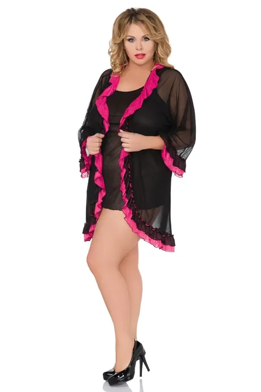 Set aus Minikleid und Morgenmantel – schwarz
