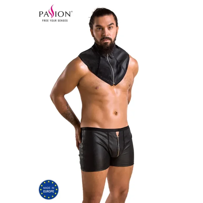 Set mit Kragen und Shorts mit Reißverschlüssen für Ihn – schwarz