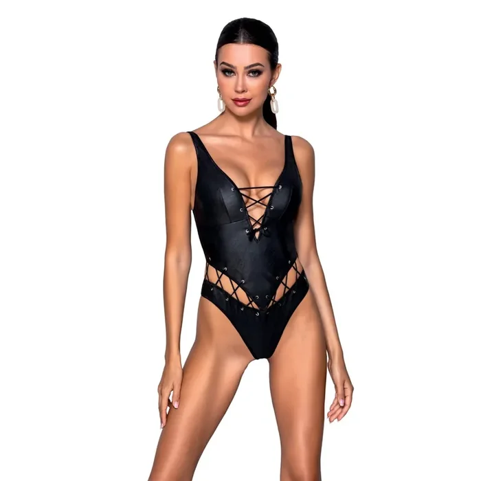 Sexy Stringbody aus lederähnlichem Material schwarz