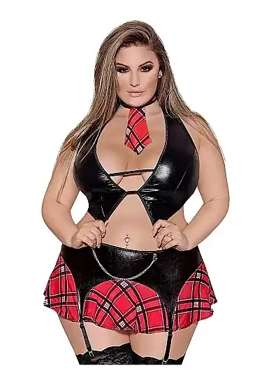Sexy Studentin Kostüm mit Weste schwarz/rot- QueenSize