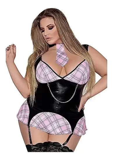 Sexy Studentin Kostüm schwarz/pink- QueenSize