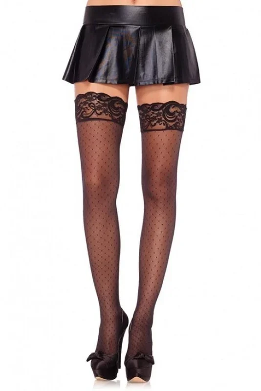 Sheer Diamond Dot Thigh Highs with Stay Up Spandex in OS