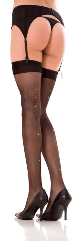 Sheer thigh high with rhinestones