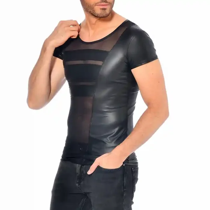 Shirt im Wetlook mit Netzeinsätzen