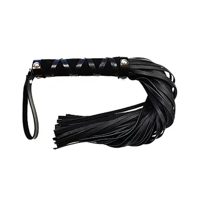 Short Leather Flogger With Studded Handle – Black