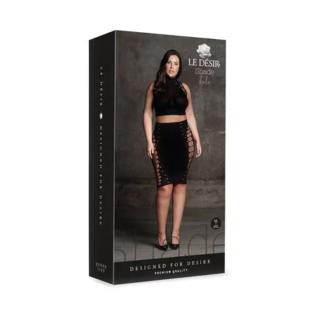 Shots Le Desir Shade Kala XXXVII 2-Piece with Turtleneck: Crop Top & Skirt Black Queen Size