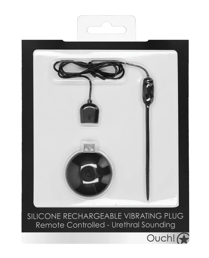Shots Ouch Urethral Sounding Silicone Rechargeable & Remote Controlled Vibrating Plug – Black