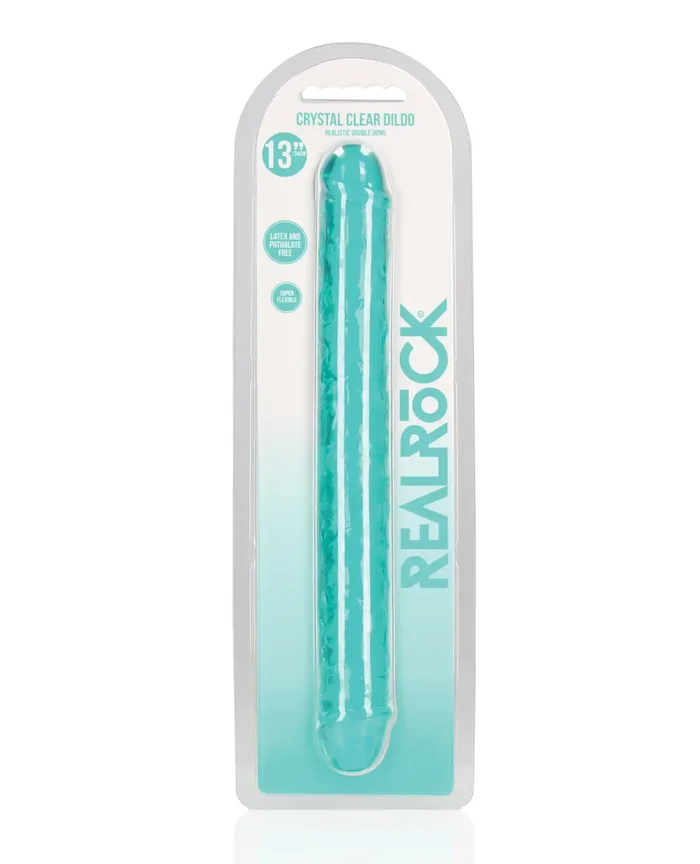 Shots RealRock Crystal Clear 14″ Double Dildo – Turquoise