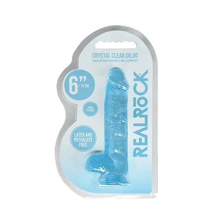 Shots RealRock Realistic Crystal Clear 6′ Dildo w/Balls – Blue