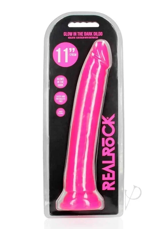 Shots Realrock Slim Dildo 11″ Glow in the Dark – Neon Pink