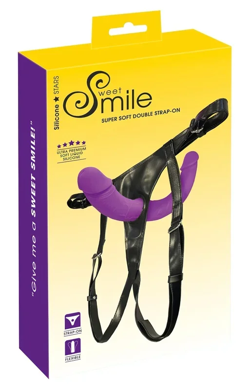 SMILE – lila-schwarzes Strap-On-Duo-Dildo mit Unterteil