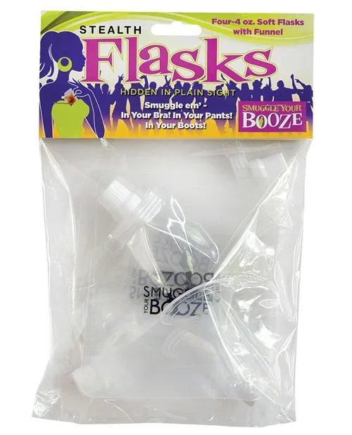 Smuggle Your Booze Soft Flasks & Funnel – 4 oz Set of 4