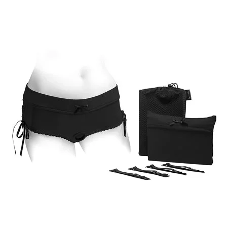SpareParts Sasha Cinch Booty Short Harness Black Size 5XL