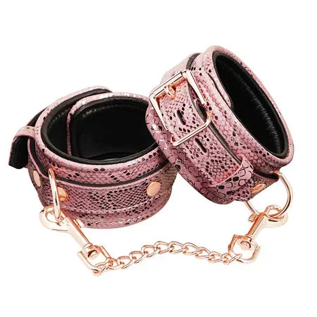 Spartacus Wrist Restraints w/Leather Lining – Pink Snakeskin Micro Fiber
