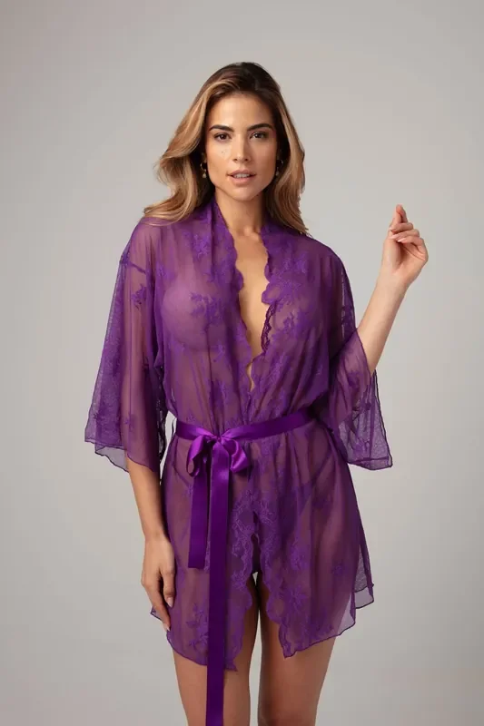 Spitzen-Kimono-Set Blume – Weiß