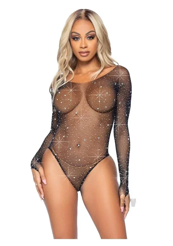 Star Rhinestone Snap Crotch Bodysuit – One Size – Black