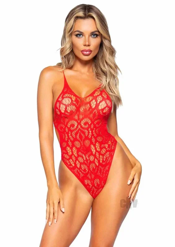 Strappy Back Lace Teddy – One Size – Red