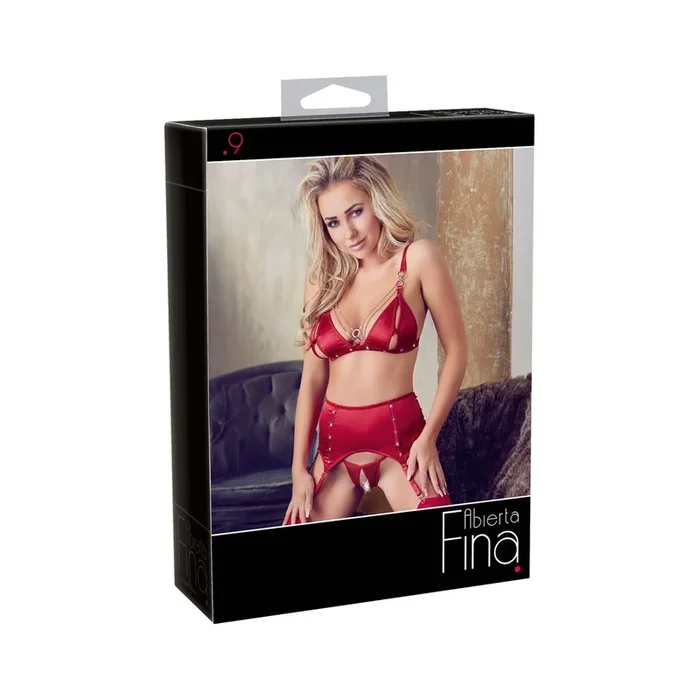 Straps-Set – BH zum Öffnen + Strapsgurt + String – Rot – Größe S