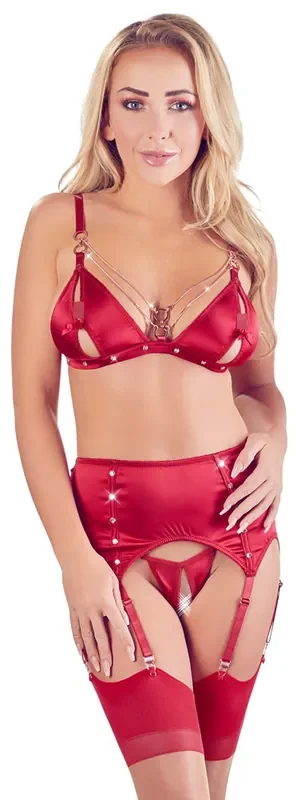 Straps-Set mit Strapsgurt, BH und String ouvert