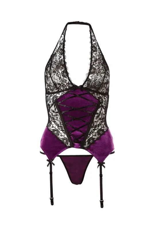 Strapse-Set mit Samt – Violett/Schwarz