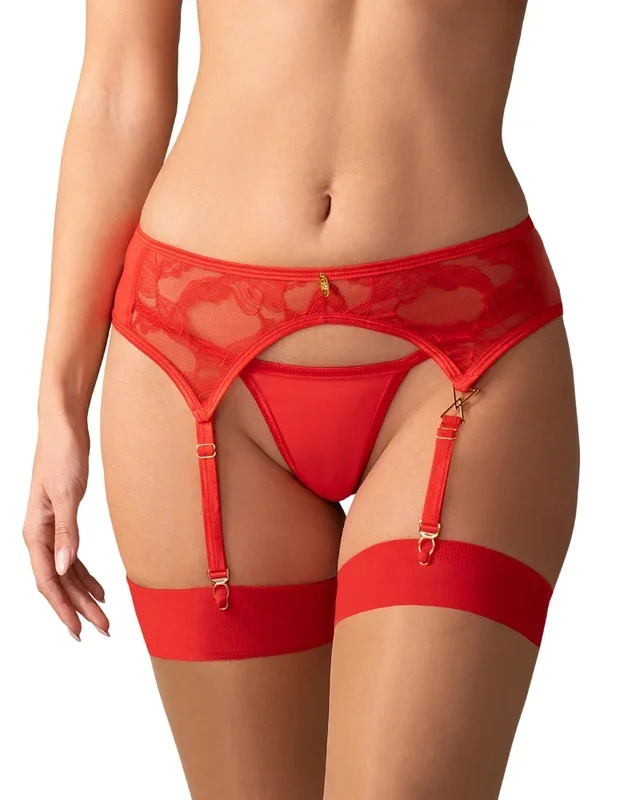Strapsgürtel „Aliosa“ aus roter Floral-Spitze Obsessive