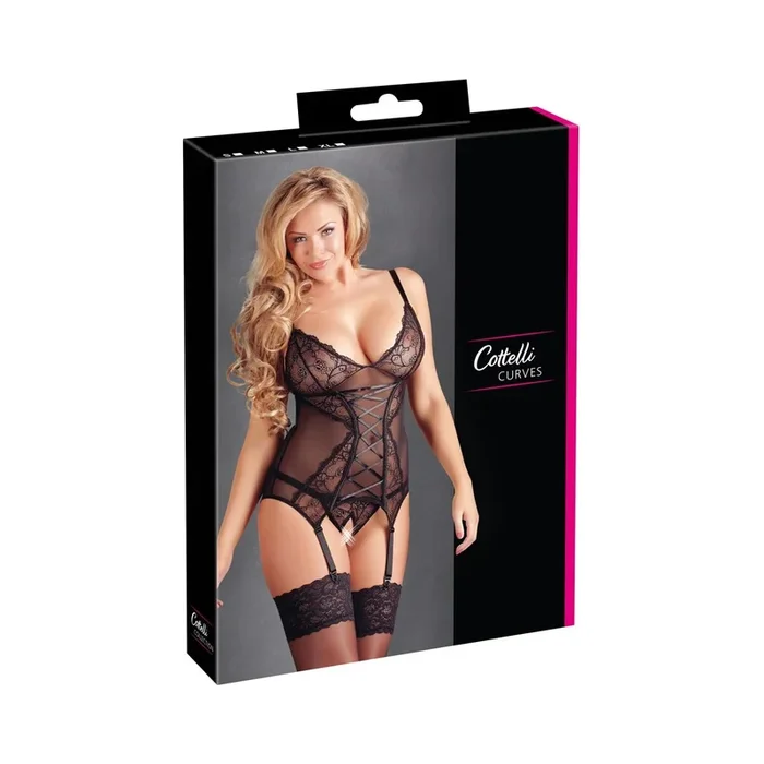 Strapshemd und String »Curvy« – ouvert – Powernet & Spitze – Schwarz – Größe 4XL