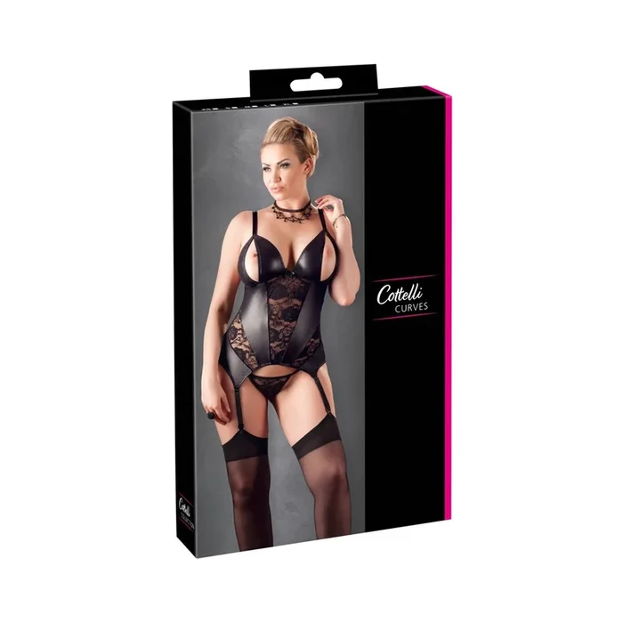 Strapshemd und String »Curvy« mit offenen Cups & Spitze – Schwarz – Größe 2XL