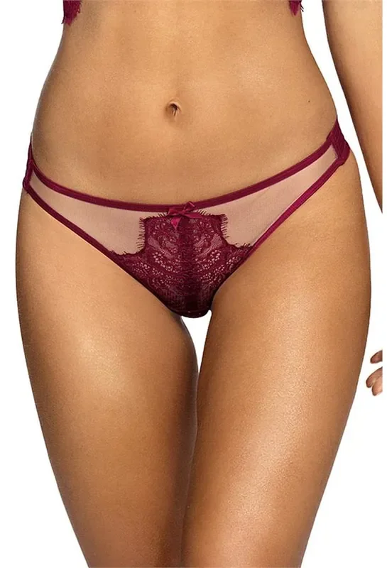String mit Spitze und Schleifchen claret