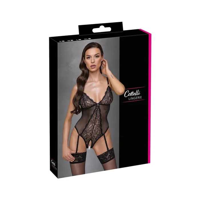 Stringbody mit abnehmbaren Strapsen->Feines Powernet und zarte Spitze-Größe-M