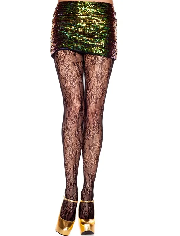 Strumpfhose in Schwarz mit Blumenmuster