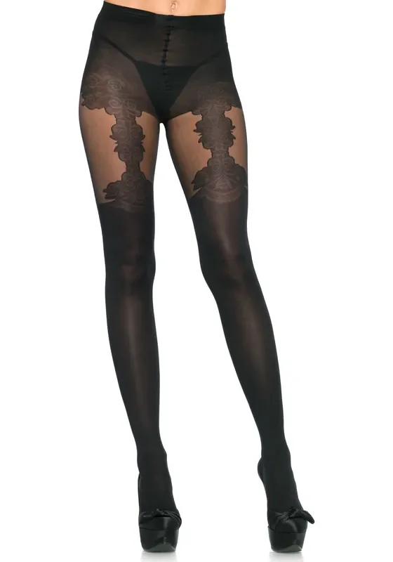 Strumpfhose in Strapsoptik mit Blumenmuster