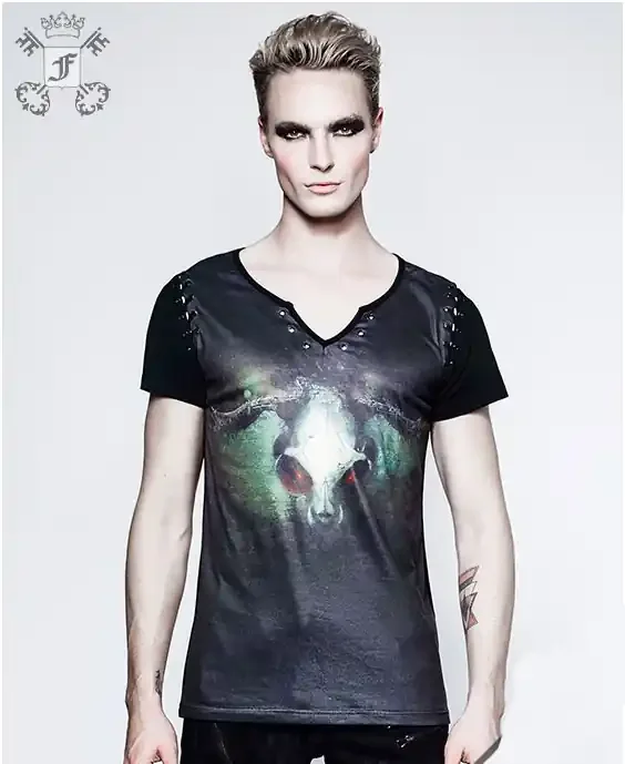 T-Shirt mit Schnürungen und Schädel-Print