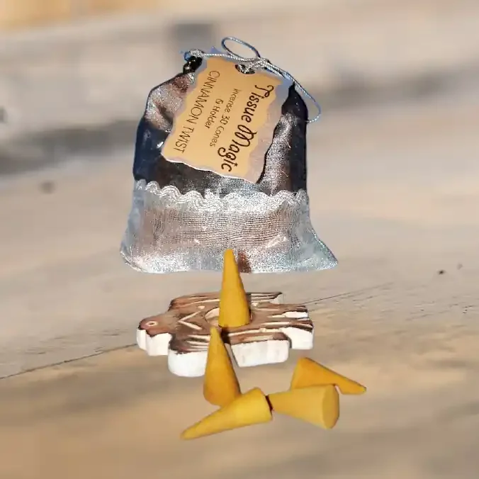 ‘Tissue Magic‘ Räucherkegel mit Halter im Beutel, Zimt